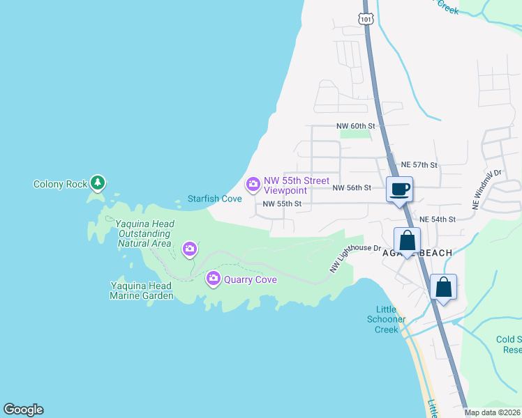 map of restaurants, bars, coffee shops, grocery stores, and more near 586 Northwest 55th Street in Newport