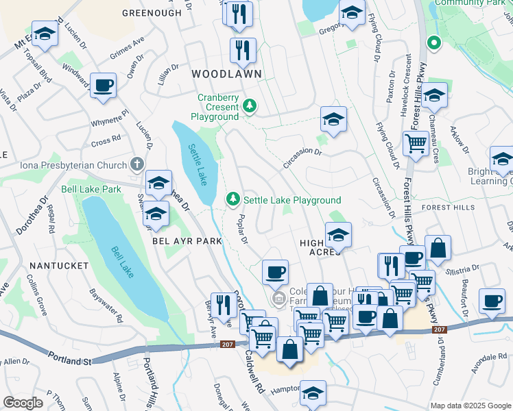 map of restaurants, bars, coffee shops, grocery stores, and more near 24 Sirius Crescent in Dartmouth