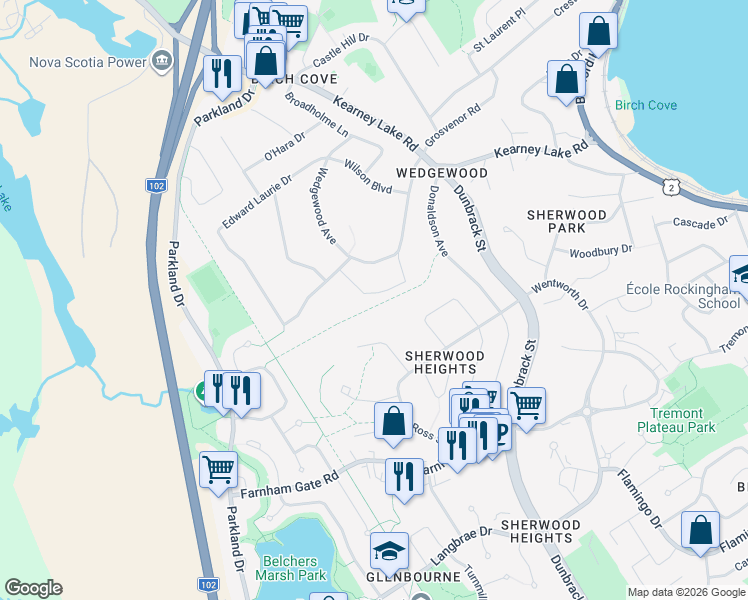 map of restaurants, bars, coffee shops, grocery stores, and more near 23 Glenn Drive in Halifax