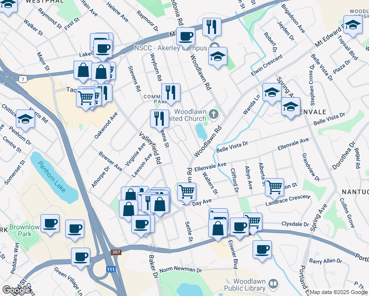 map of restaurants, bars, coffee shops, grocery stores, and more near 29 Chebogue Lane in Dartmouth
