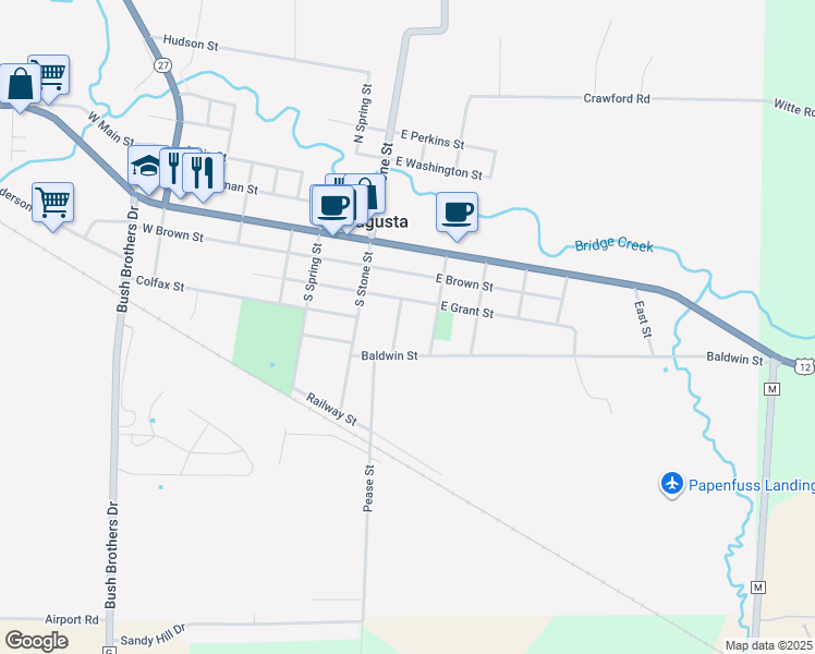 map of restaurants, bars, coffee shops, grocery stores, and more near 330 Russell St in Augusta