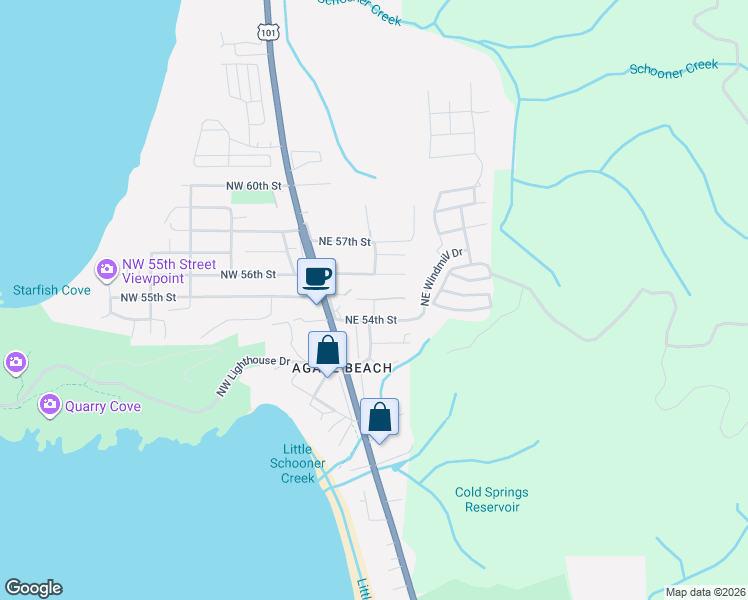 map of restaurants, bars, coffee shops, grocery stores, and more near 201 Northeast 55th Street in Newport