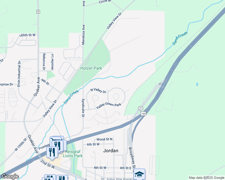 map of restaurants, bars, coffee shops, grocery stores, and more near 90 North Valley Drive in Jordan