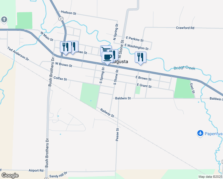 map of restaurants, bars, coffee shops, grocery stores, and more near 406 South Stone Street in Augusta