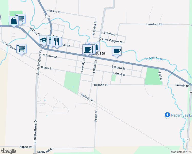 map of restaurants, bars, coffee shops, grocery stores, and more near 406 S Stone St in Augusta