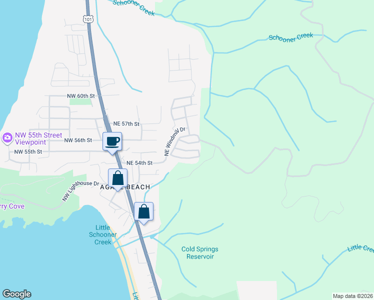 map of restaurants, bars, coffee shops, grocery stores, and more near 641-699 Northeast 55th Street in Newport