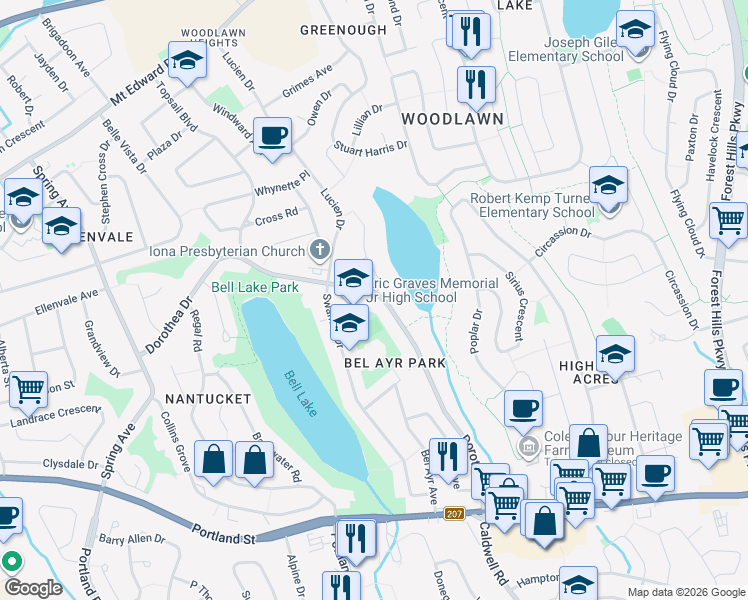 map of restaurants, bars, coffee shops, grocery stores, and more near 64 Dorothea Drive in Dartmouth
