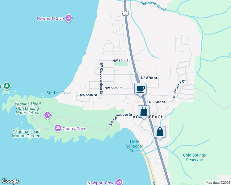map of restaurants, bars, coffee shops, grocery stores, and more near 244 Northwest 55th Street in Newport