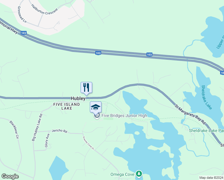 map of restaurants, bars, coffee shops, grocery stores, and more near 3827 Saint Margarets Bay Road in Hubley