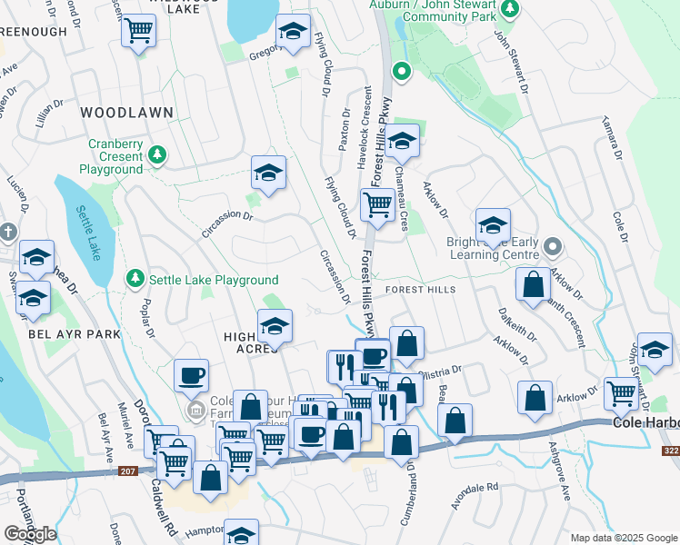 map of restaurants, bars, coffee shops, grocery stores, and more near 37 Circassion Drive in Dartmouth