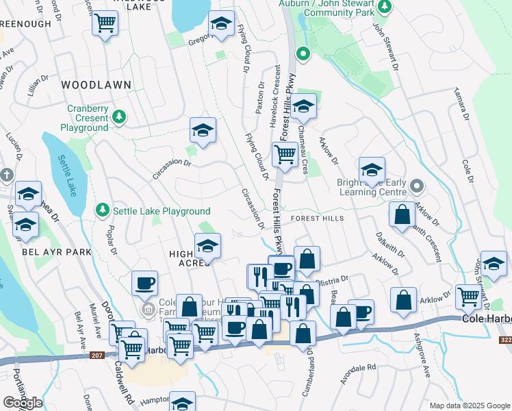map of restaurants, bars, coffee shops, grocery stores, and more near 37 Circassion Drive in Dartmouth