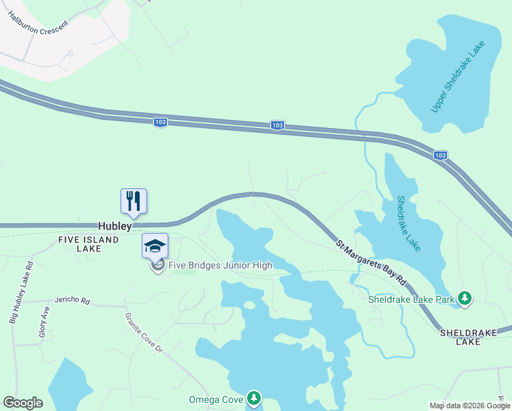 map of restaurants, bars, coffee shops, grocery stores, and more near 14 Shyra Drive in Hubley