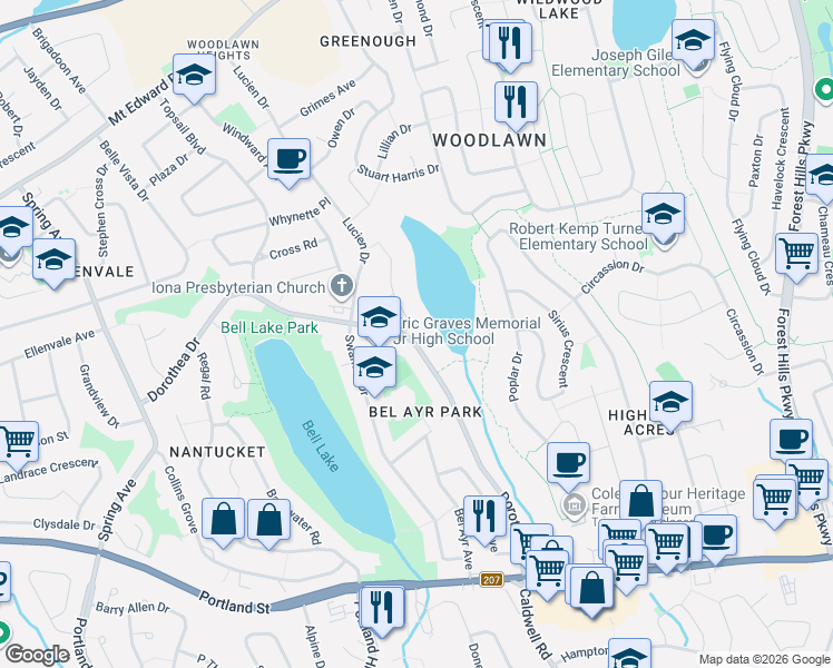 map of restaurants, bars, coffee shops, grocery stores, and more near 47 Dorothea Drive in Dartmouth