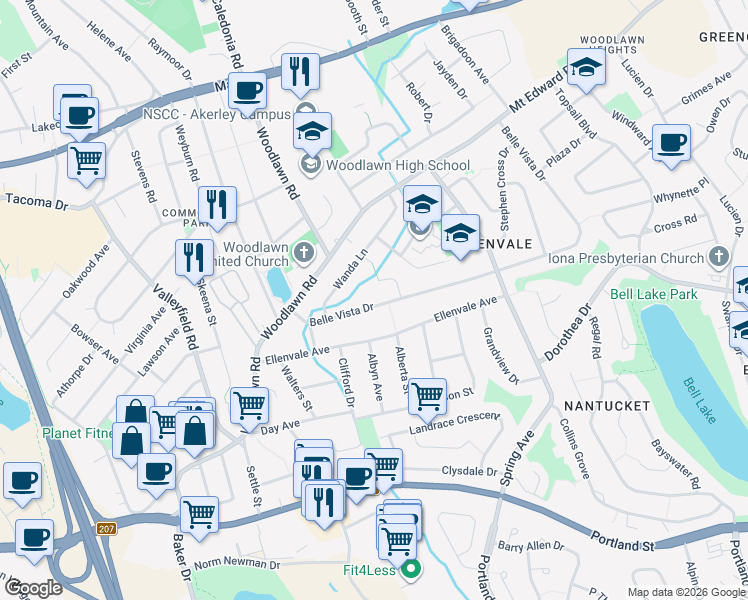 map of restaurants, bars, coffee shops, grocery stores, and more near 115 Belle Vista Drive in Dartmouth