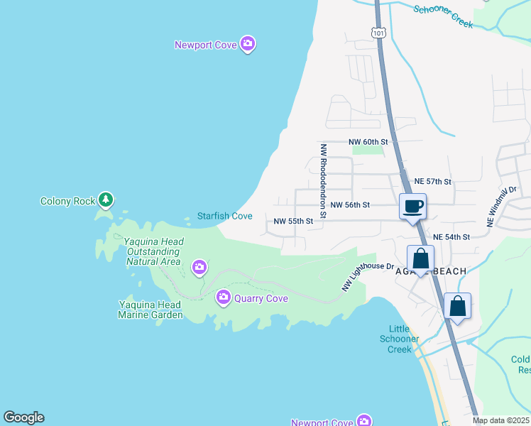 map of restaurants, bars, coffee shops, grocery stores, and more near 599 Northwest 55th Street in Newport