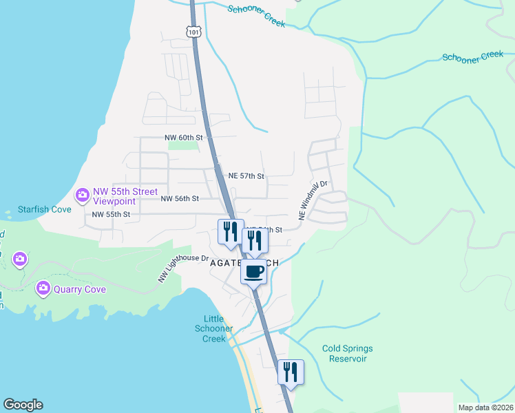 map of restaurants, bars, coffee shops, grocery stores, and more near 201 Northeast 55th Street in Newport