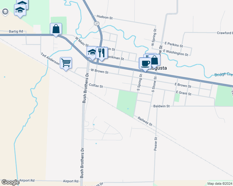 map of restaurants, bars, coffee shops, grocery stores, and more near 418 Colfax St in Augusta