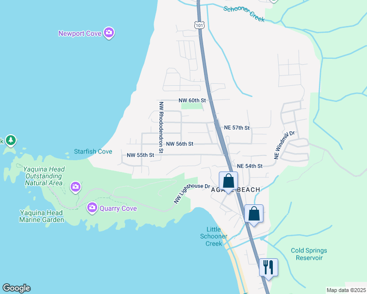 map of restaurants, bars, coffee shops, grocery stores, and more near 244 Northwest 55th Street in Newport