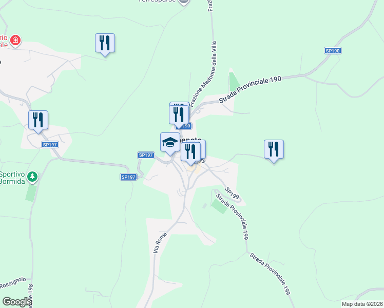 map of restaurants, bars, coffee shops, grocery stores, and more near 21 Via Torino in Carpeneto
