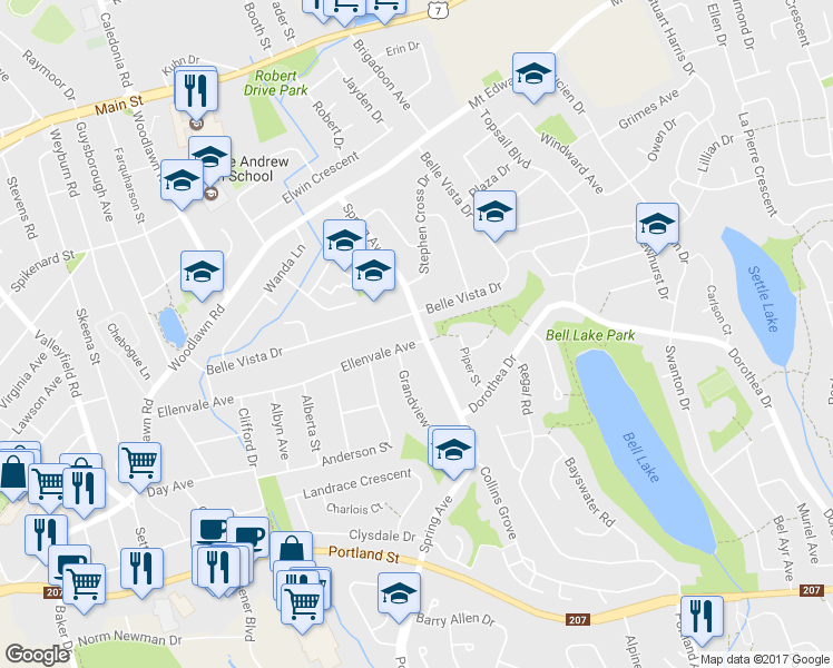 map of restaurants, bars, coffee shops, grocery stores, and more near 335 Spring Avenue in Dartmouth