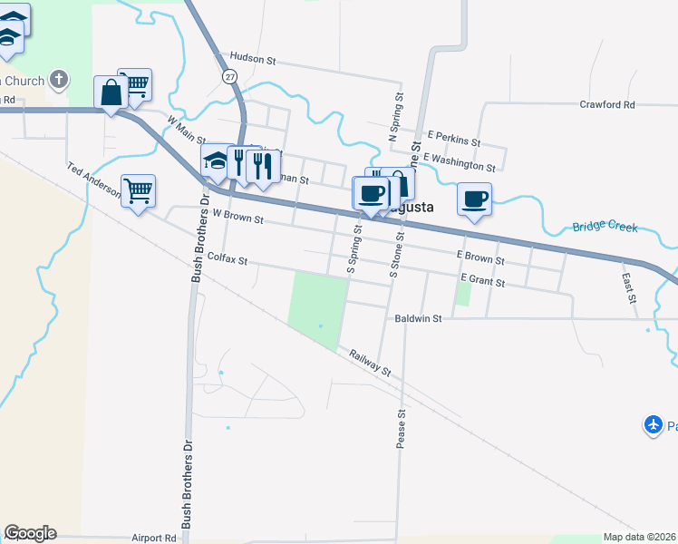 map of restaurants, bars, coffee shops, grocery stores, and more near 501-593 South Spring Street in Augusta