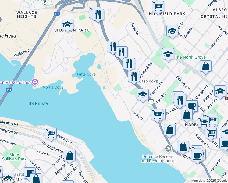 map of restaurants, bars, coffee shops, grocery stores, and more near 315 Windmill Road in Dartmouth