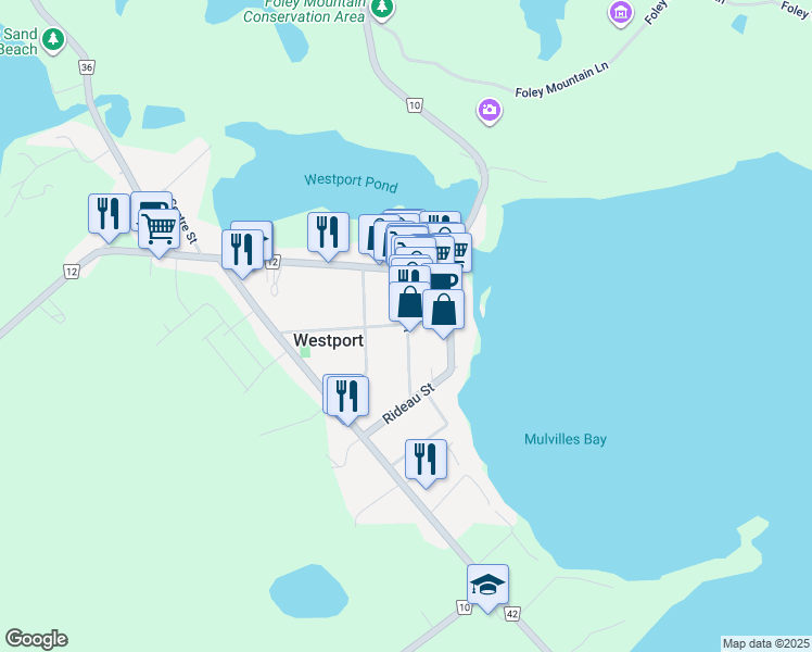 map of restaurants, bars, coffee shops, grocery stores, and more near in Leeds and Grenville United Counties