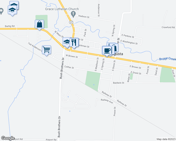 map of restaurants, bars, coffee shops, grocery stores, and more near 423 Colfax Street in Augusta
