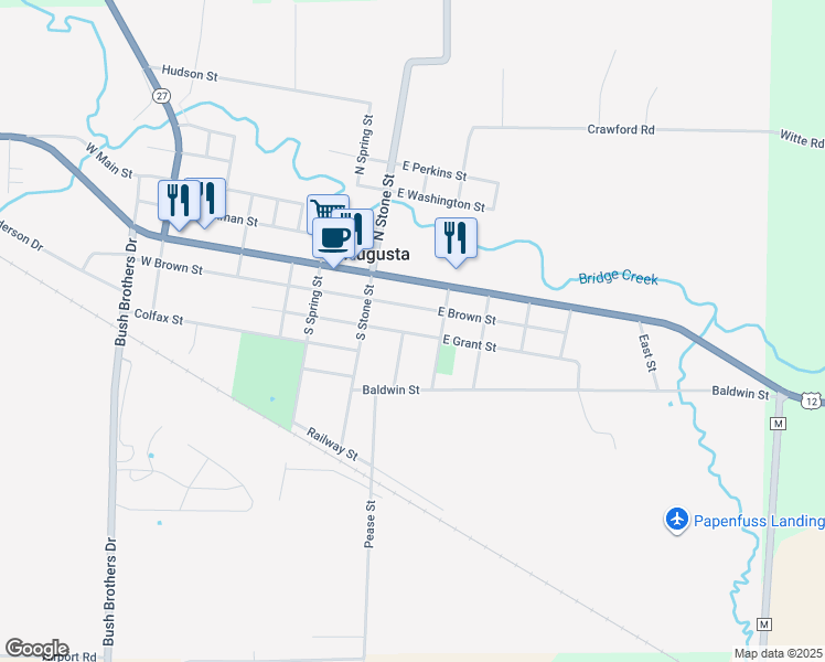 map of restaurants, bars, coffee shops, grocery stores, and more near 330 Russell Street in Augusta