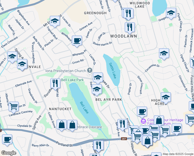 map of restaurants, bars, coffee shops, grocery stores, and more near 64 Dorothea Drive in Dartmouth