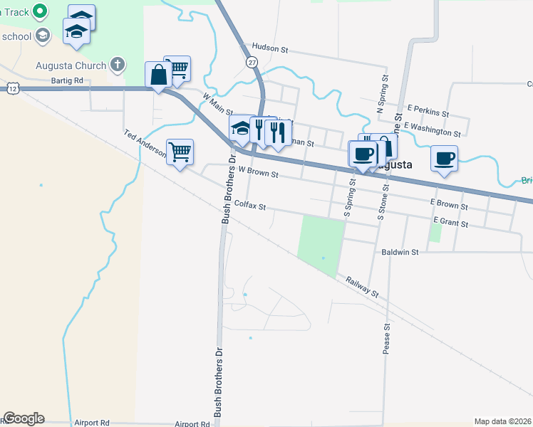 map of restaurants, bars, coffee shops, grocery stores, and more near 500 Stiles Street in Augusta