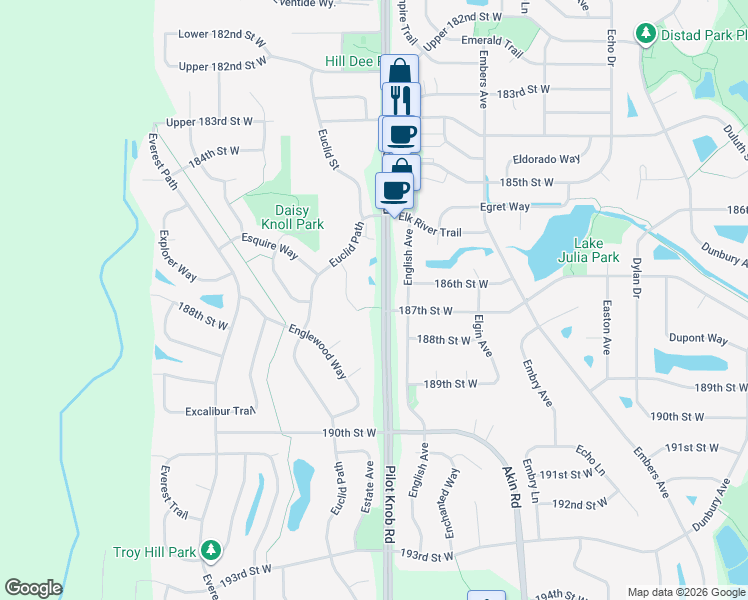 map of restaurants, bars, coffee shops, grocery stores, and more near 18885 Enhance Court in Farmington