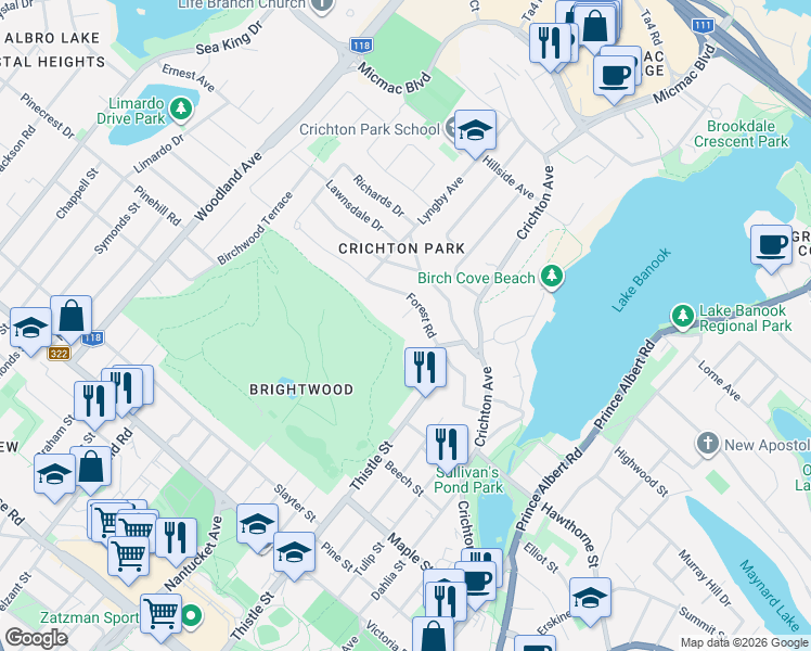 map of restaurants, bars, coffee shops, grocery stores, and more near 10 Mount Royal Court in Dartmouth