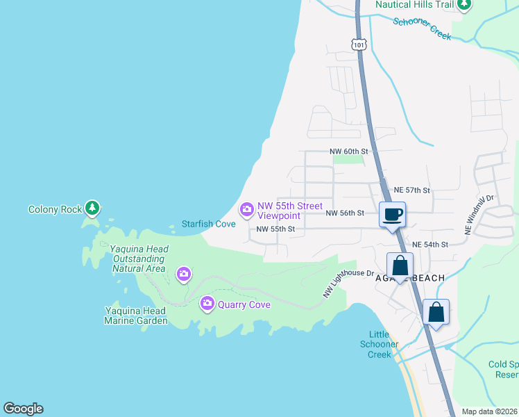 map of restaurants, bars, coffee shops, grocery stores, and more near 556 Northwest 56th Street in Newport