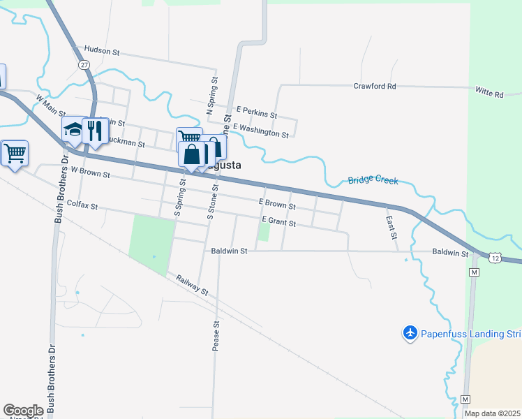 map of restaurants, bars, coffee shops, grocery stores, and more near 231 East Lincoln Street in Augusta