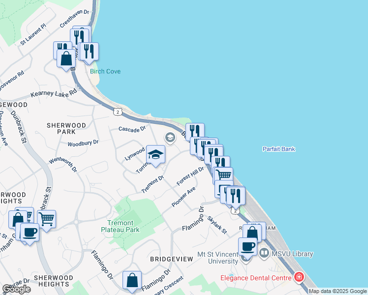 map of restaurants, bars, coffee shops, grocery stores, and more near in Halifax