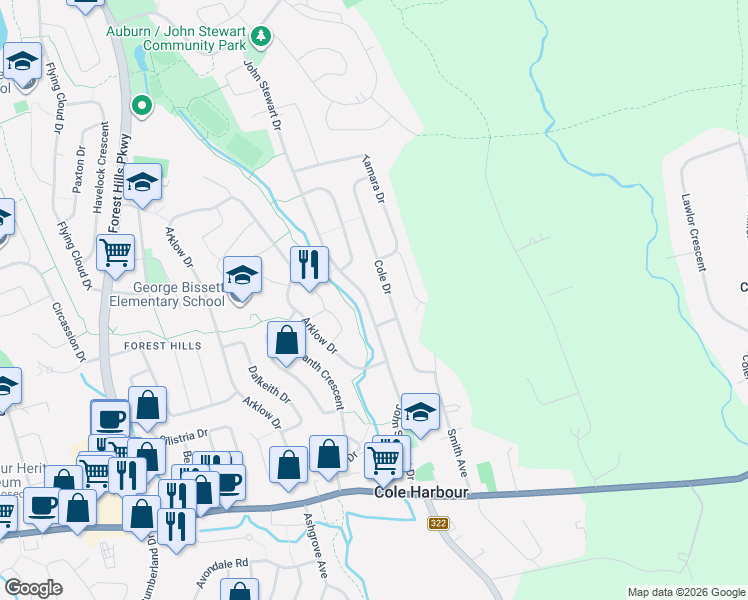 map of restaurants, bars, coffee shops, grocery stores, and more near 82 Cole Drive in Dartmouth