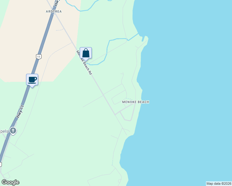 map of restaurants, bars, coffee shops, grocery stores, and more near 3735-3795 Menoke Beach Road in Orillia