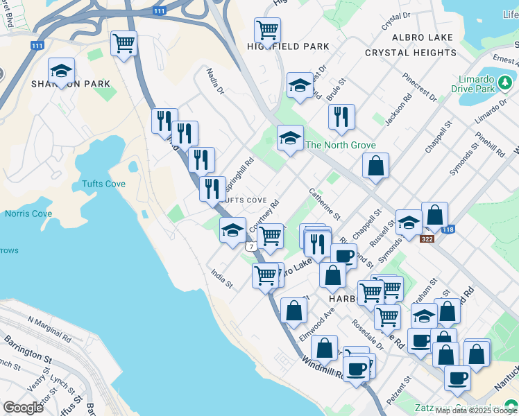 map of restaurants, bars, coffee shops, grocery stores, and more near 23 Paget Lane in Dartmouth