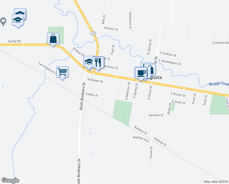 map of restaurants, bars, coffee shops, grocery stores, and more near 421 Colfax Street in Augusta