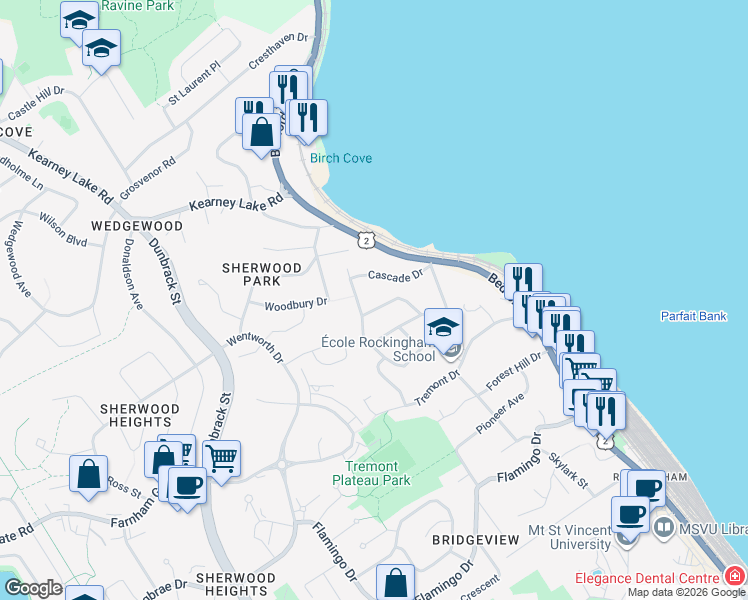 map of restaurants, bars, coffee shops, grocery stores, and more near 19 Winona Crescent in Halifax
