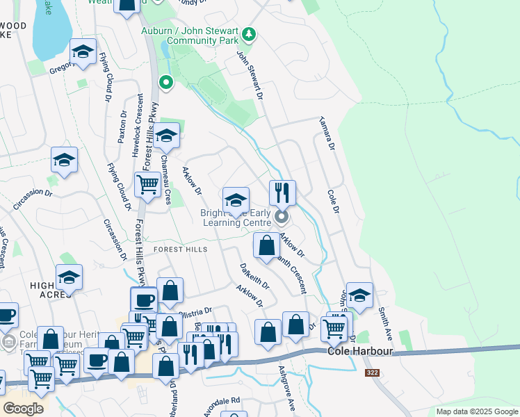 map of restaurants, bars, coffee shops, grocery stores, and more near 6 Pernix Court in Dartmouth