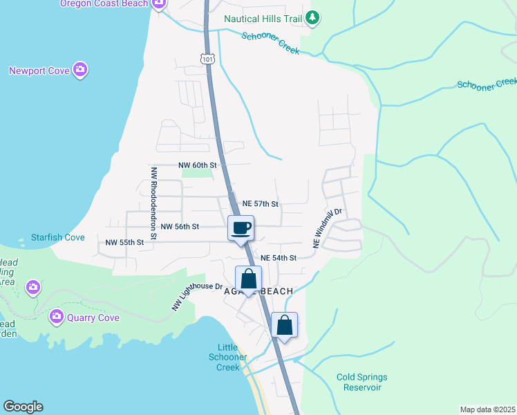 map of restaurants, bars, coffee shops, grocery stores, and more near 138 Northeast 57th Street in Newport