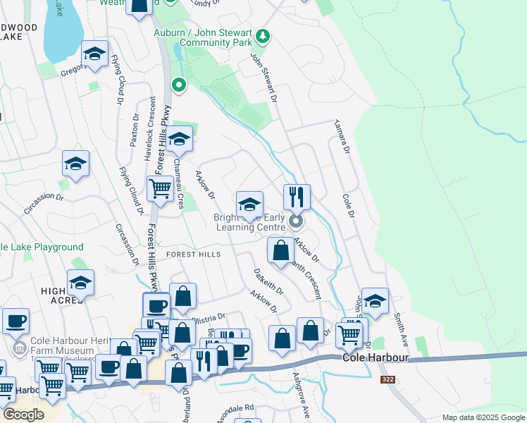 map of restaurants, bars, coffee shops, grocery stores, and more near 6 Pernix Court in Dartmouth