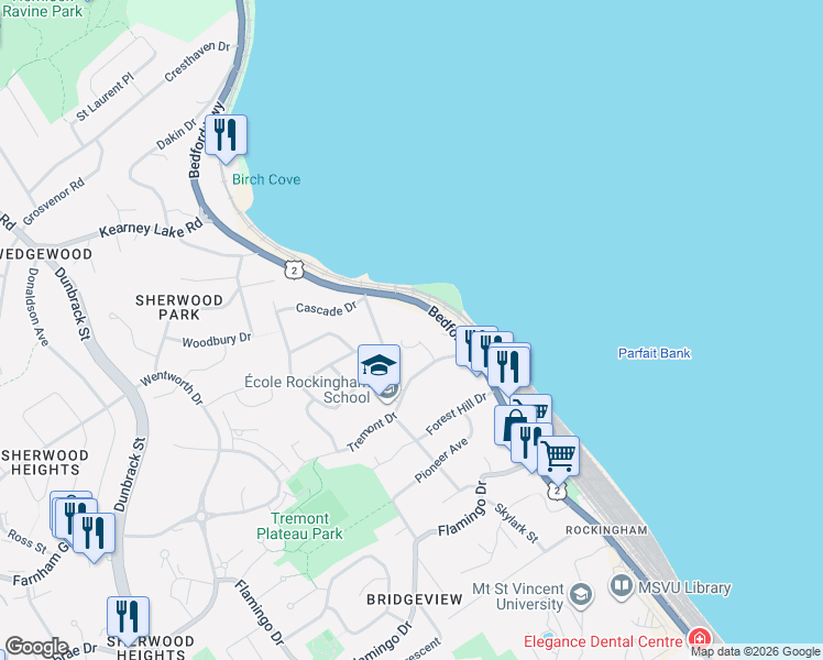 map of restaurants, bars, coffee shops, grocery stores, and more near 25 Carroll Lane in Halifax