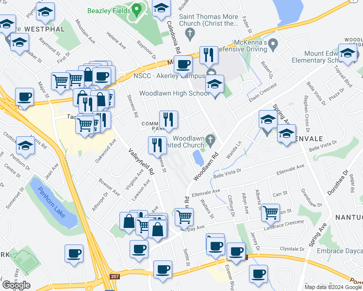 map of restaurants, bars, coffee shops, grocery stores, and more near 52 Guysborough Avenue in Dartmouth