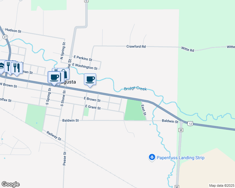 map of restaurants, bars, coffee shops, grocery stores, and more near 522 East Lincoln Street in Augusta
