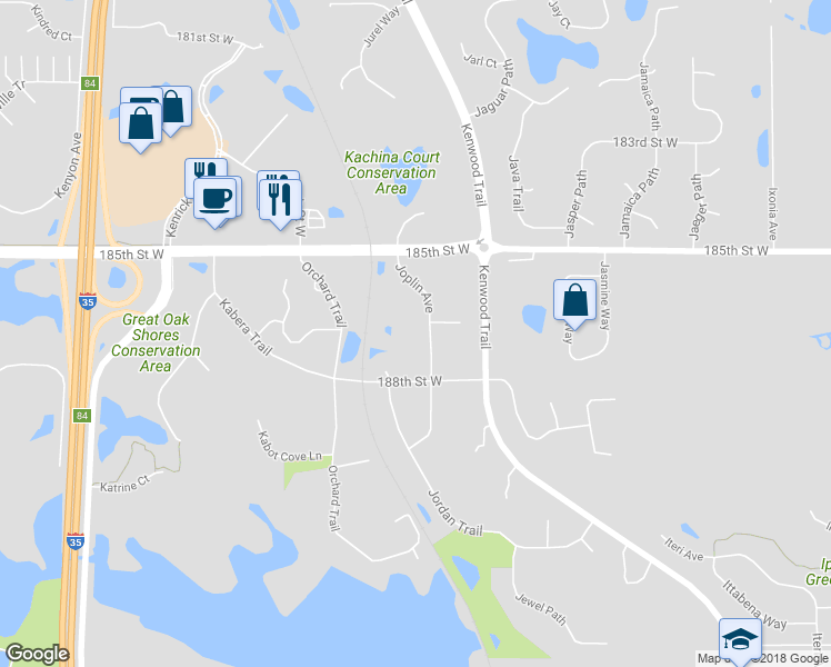 map of restaurants, bars, coffee shops, grocery stores, and more near 18687 Joplin Avenue in Lakeville