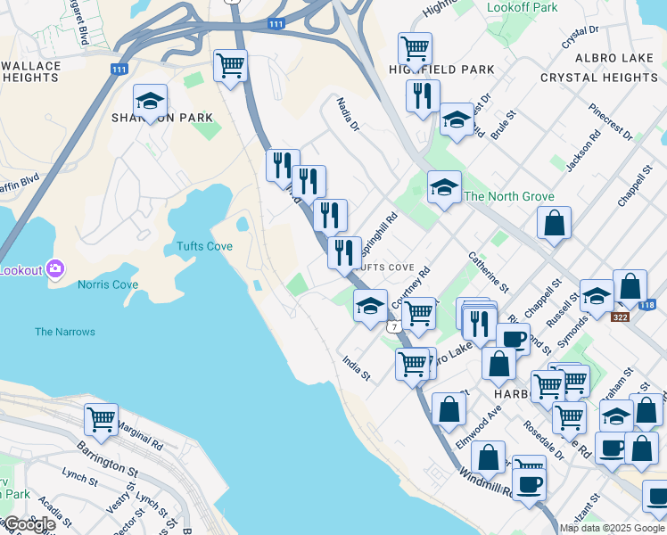 map of restaurants, bars, coffee shops, grocery stores, and more near 333 Windmill Road in Dartmouth