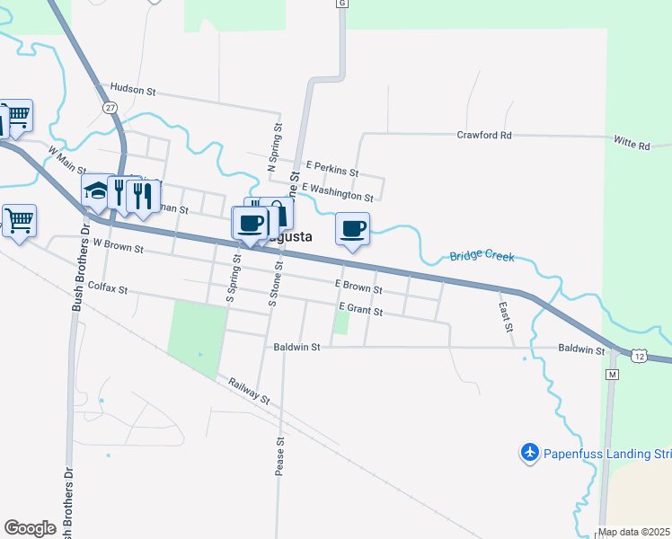 map of restaurants, bars, coffee shops, grocery stores, and more near 231 East Lincoln Street in Augusta